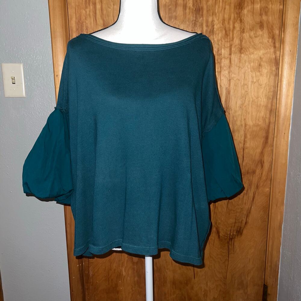 Green We The Free Free People Blossom Boxy Puff Sleeve Top Size Medium